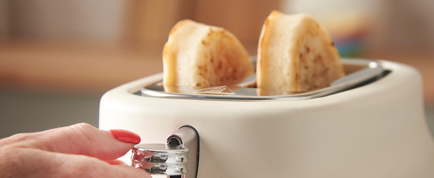 Тостер Russell Hobbs Hanley Crème-Weiß на 2 тости, 6 режимів, розморожування, підігрів, підставка для булочок
