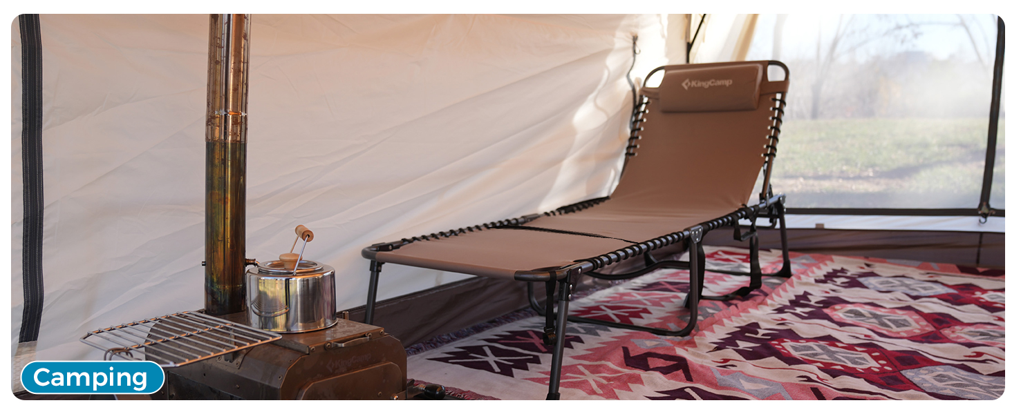 Лежак для відпочинку KingCamp великого розміру, складаний, 5 положень, для саду, кемпінгу, пляжу, 200 x 68 см, сірий, з подушкою та кишенею, до 200 кг