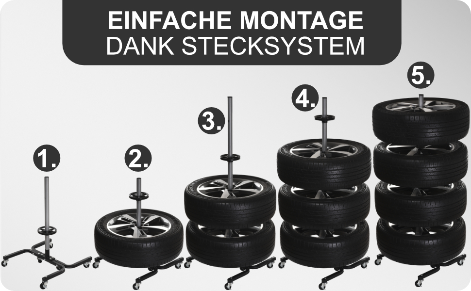 Підставка для шин Bonsport XL на колесах, для шин до 295 мм, вантажопідйомність 150 кг, з 8 маркерами для шин