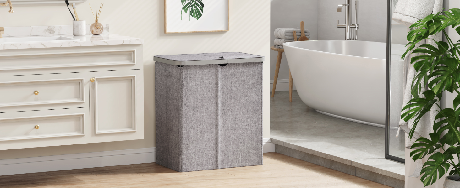 Кошик для білизни з кришкою Lifewit, великий, 145L, сірий, для спальні та ванної кімнати