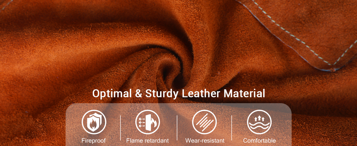 Швейний фартух QeeLink зі шкіри з рукавичками, 6 кишень, вогнестійкий та жаростійкий, коричневий