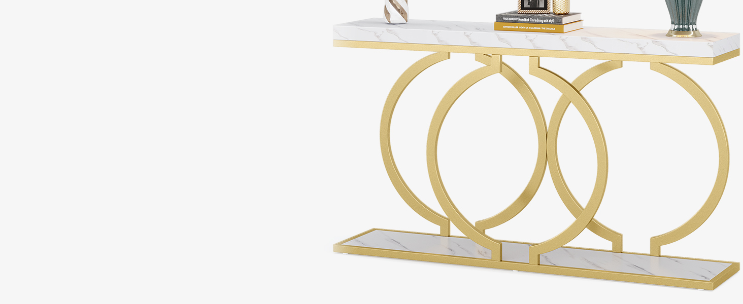 Консоль Tribesigns 140 см сірого кольору: сучасний столик для прихожої з металевими ніжками, дерев'яний столик для вітальні та фойє, чорний (золотий)