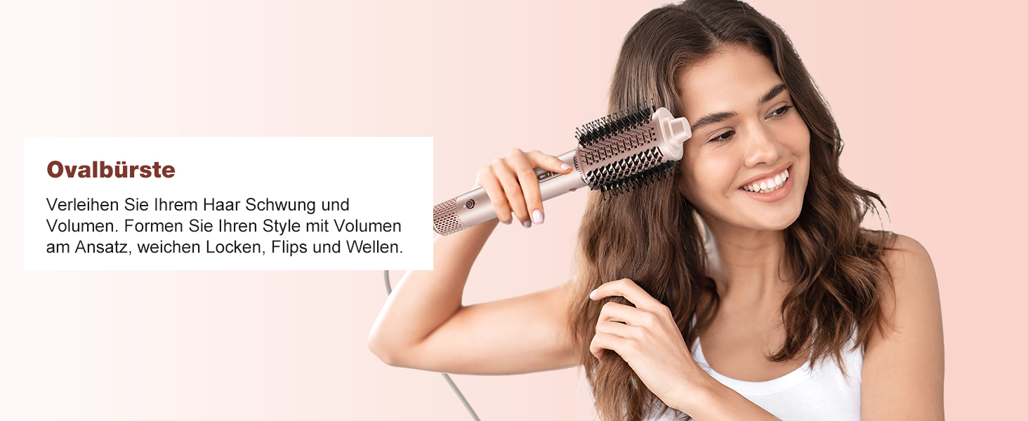 Стайлер для волосся 7 в 1 Airstyler: фен з дифузором та автоматична плойка для завивки, рожевий