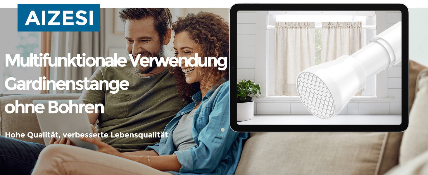 Штанга для штор без свердління AIZESI, 113-197 см, телескопічна, діаметр 22 мм, біла