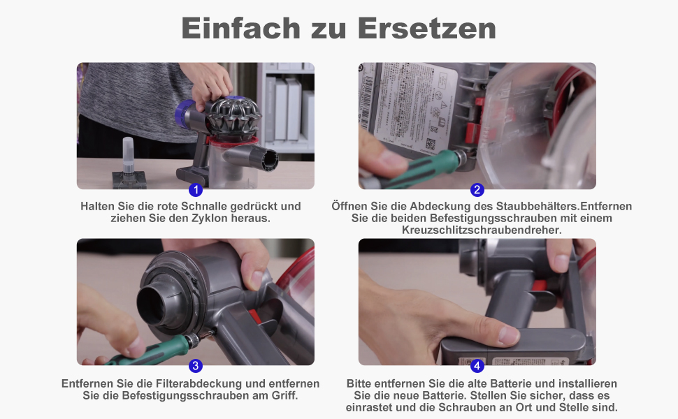 Змінна батарея EVARY 6000 мАг для Dyson DC62, DC58, DC59, DC61, DC72, DC74, SV03-SV09 2 фільтри та щітки