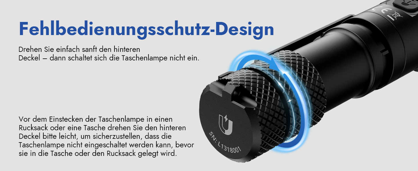 Тактичний ліхтарик WUBEN L1 LED: 2000 люмен, 6 режимів світла, водонепроникний IP68, акумуляторний, з кобурою, чорний (P9)
