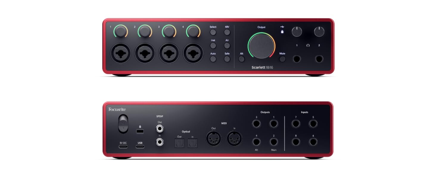 Звукова карта Focusrite Scarlett 4i4 4-го покоління USB: для гітаристів, вокалістів, музикантів - Hi-Fi студійна якість, комплект програмного забезпечення
