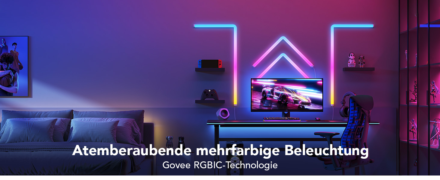 Настінний світильник Govee Glide, WiFi RGBIC LED, синхронізація музики, Alexa/Google, 40 сцен, 6 шт. 1 кутовий