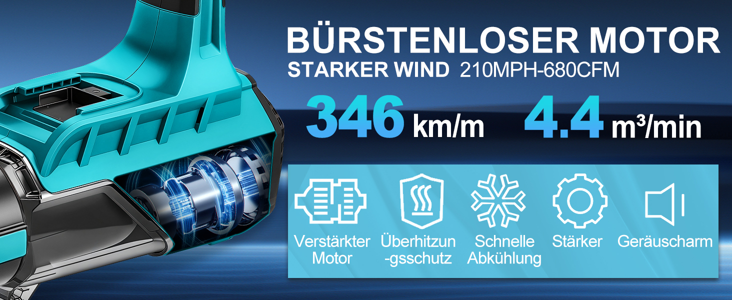 Акумуляторний повітродув безщітковий сумісний з Makita 18V (без акумуляторів), для прибирання та догляду за газоном, швидкість повітря 80 м/с