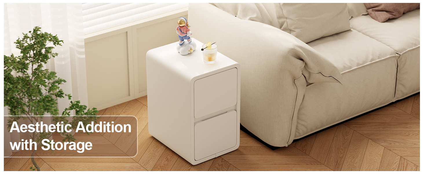 Нічний столик AQIMUELE, білий, з 2 шухлядами, 30 см, без встановлення, шкіряна поверхня