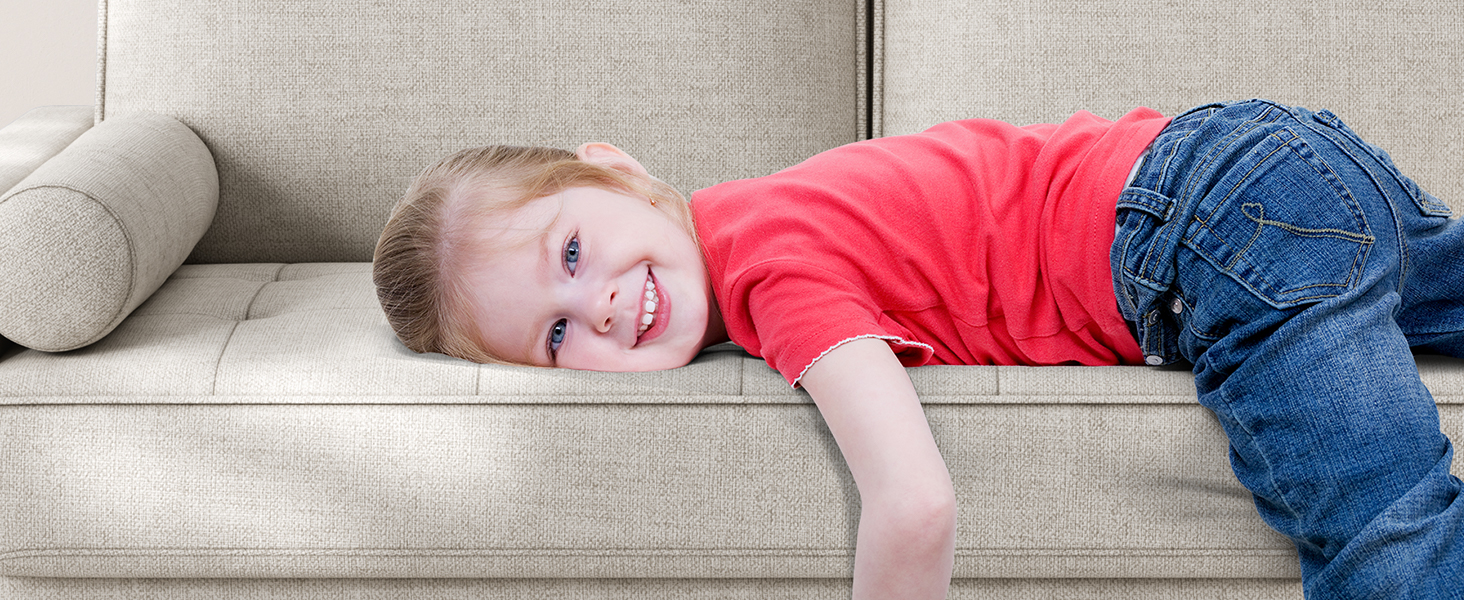 Диван Vesgantti 2-місний, 121 см, сучасний дизайн, з 2 подушками, для вітальні/квартири/офісу, тканина льон, колір пісочний