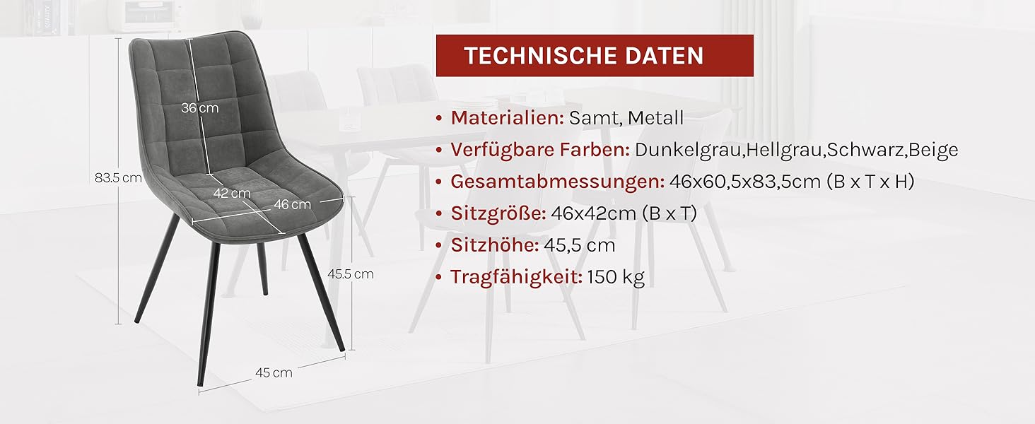 Крісла для їдальні WOLTU, набір 2 шт., обертаються, для кухні, вітальні, з м'яким сидінням з велюру, металеві ніжки, темно-сірий