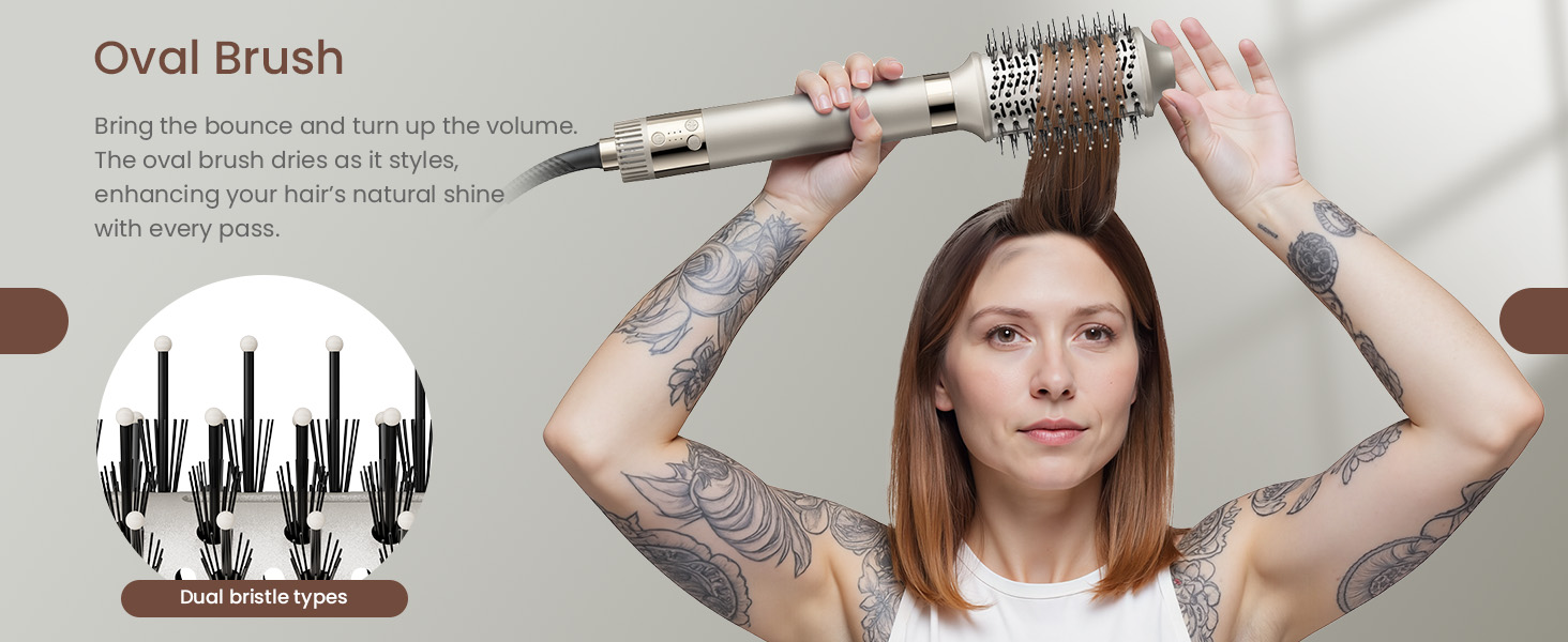 Мультистайлер для волосся 5 в 1 MESCOMB: високошвидкісний фен, круглий брашинг та автоматичний курлер для об'єму, локонів і випрямлення, колір шампань-золото