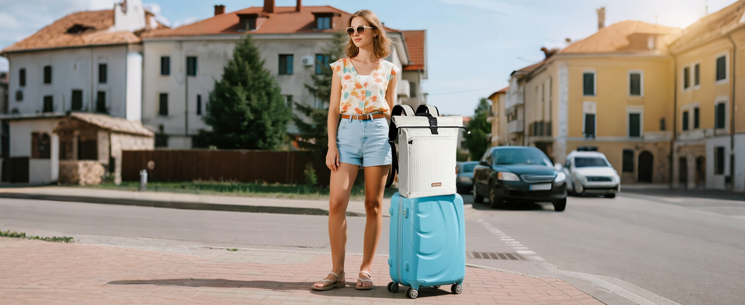 Водонепроникний рюкзак для ноутбука Rolltop 18-25Л, бежевий (30x13x48 см)
