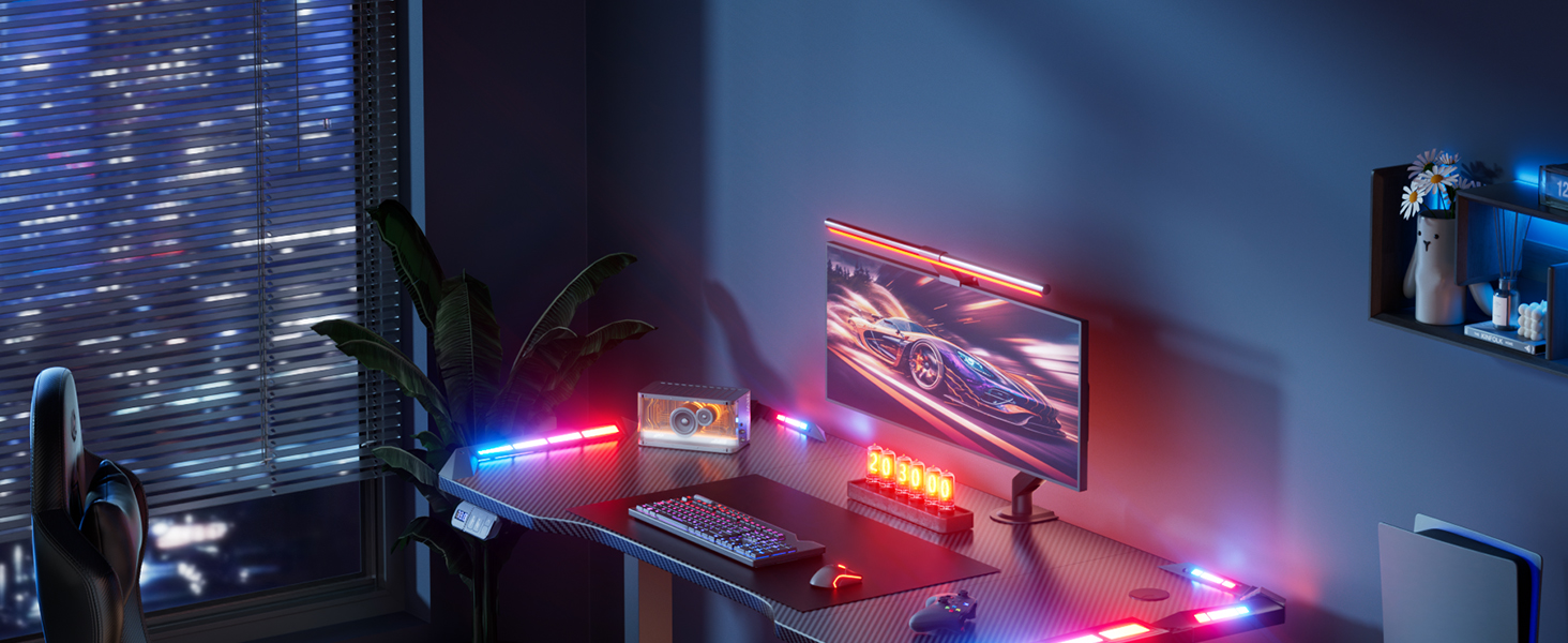 Електричний стіл для геймінгу HLONONE 120x60 см з LED, регульований по висоті, з карбоновою поверхнею та пам'яттю функцій, чорний