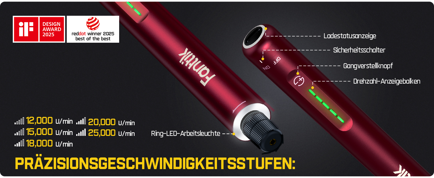 Multifunkціональний акумуляторний інструмент Fanttik F2 Master Mini (Полірування, 3D-друк, гравірування) - 35 насадок, 5 швидкостей, 25000 об/хв, червоний
