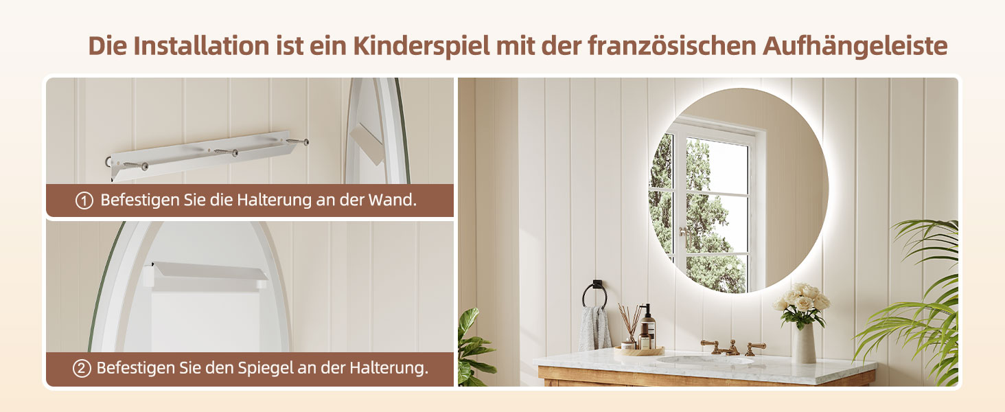 Дзеркало для ванної кімнати Dripex LED з підсвічуванням, кругле, сенсорне управління, регулювання яскравості, 3 кольори світла, запобігання запотіванню, 80x80 см