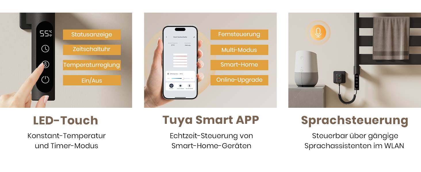 Електричний сушильник для рушників EMKE 180° з полицею, Wifi, 120W, 760x450 мм, чорний