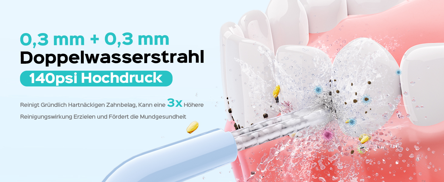 COSLUS Душова насадка електрична бездротова, Testsieger 2026: 20 рівнів тиску води, IPX7 водонепроникність, точна технологія Anti-Splash, 4 режими для здоров'я ротової порожнини, для щоденного використання та подорожей, 5 інтенсивностей (блакитний)