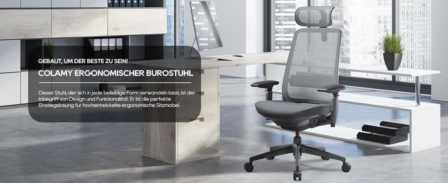 Ергономічне крісло Colamy для офісу, чорне: регульована глибина сидіння, 4D підлокітники, підтримка попереку (до 136 кг)