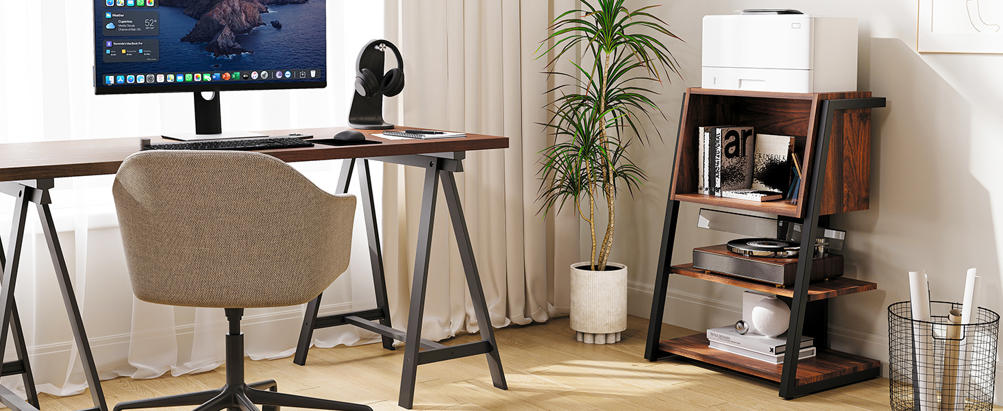 Стіл для принтера Fenge на коліщатках з органайзером та полицями, 45.3x33.5x53.5 см (Чорний)