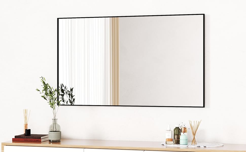 Дзеркало Boromal Spiegel Schwarz 100x60 см прямокутне з металевою рамою для ванної кімнати, спальні, туалетного приміщення. Чорний настінний дзеркало 60L x 100B cm