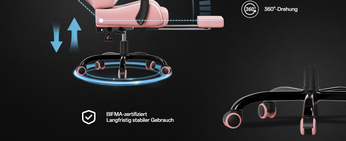 Ігровий крісло JUMMICO з масажем, ергономічний офісний стілець з підголовником, регульована спинка 90-135°, підставка для ніг, витримує до 150 кг (Рожевий, Компактний)