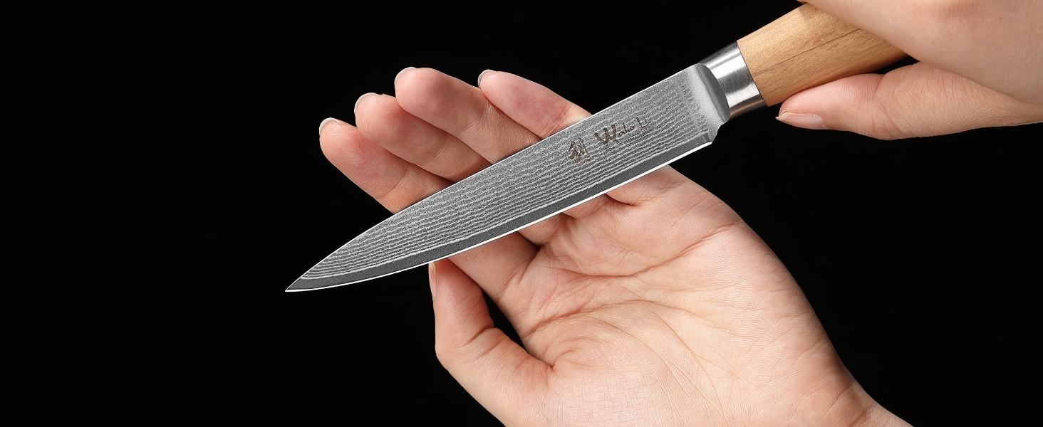 Ніж кухарський Wakoli з дамаської сталі (серцевина VG10), 20 см – гострий та збалансований – ніж з ручкою з оливкового дерева в подарунковій коробці – кухонний ніж Damask для професіоналів та любителів (універсальний)