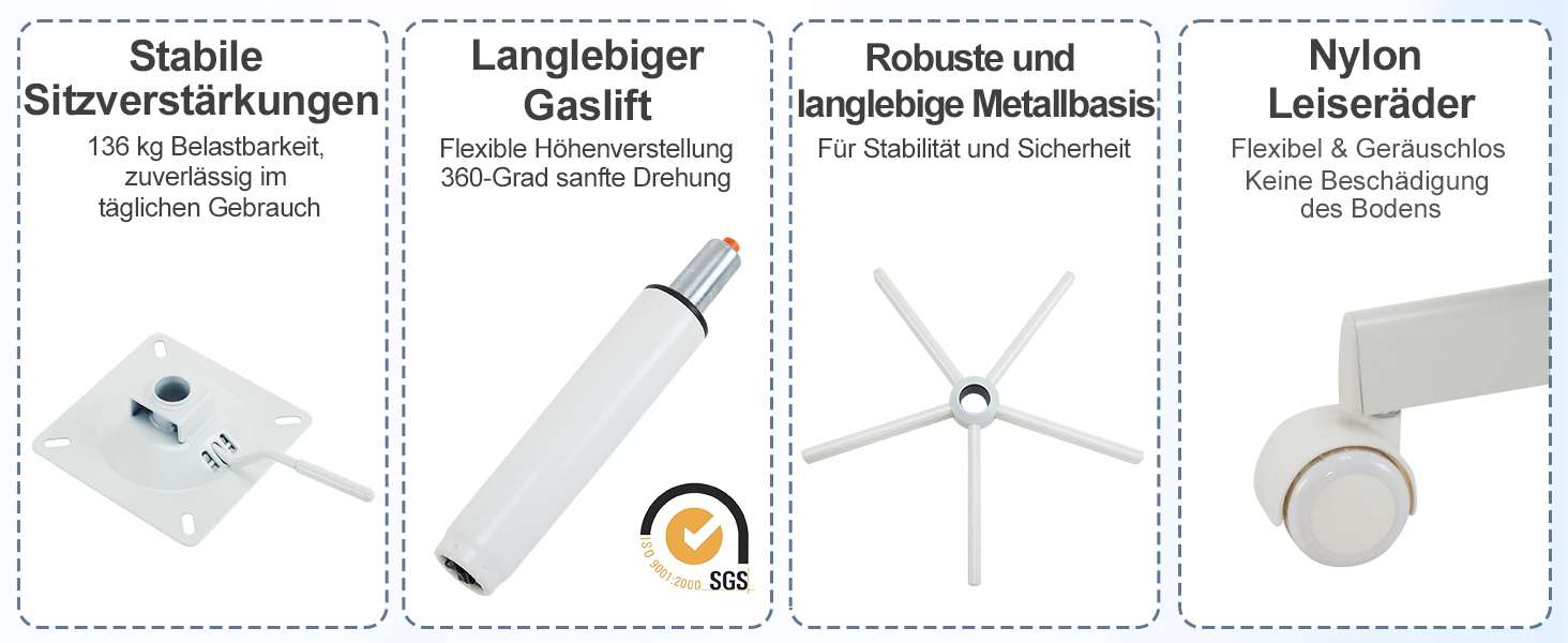 Офісне крісло Bonnlo з роликами, крісло для туалетного столика, регульоване по висоті, для робочого кабінету, спальні, home office, з м'якої тканини Teddy, біле (світло-блакитне)