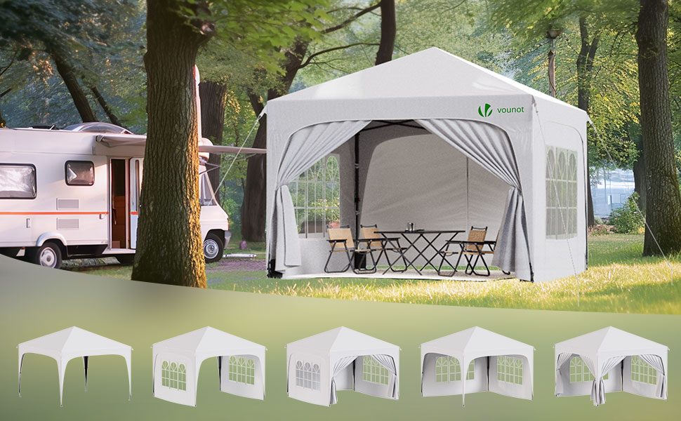 VOUNOT® Альтанка 3x3м з боковинами та мішками для вантажу, розкладна водонепроникна альтанка для саду та вечірок, біла, у сумці
