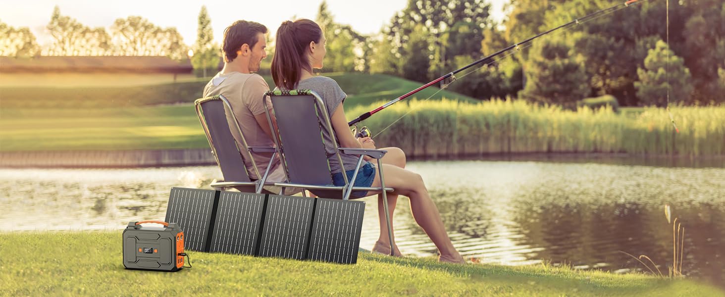 Повербанк Powkey з сонячною панеллю 99Wh/27000mAh, 40W, 100W, 230V AC, USB-A/USB-C, для кемпінгу, чорно-помаранчевий R100+YT40