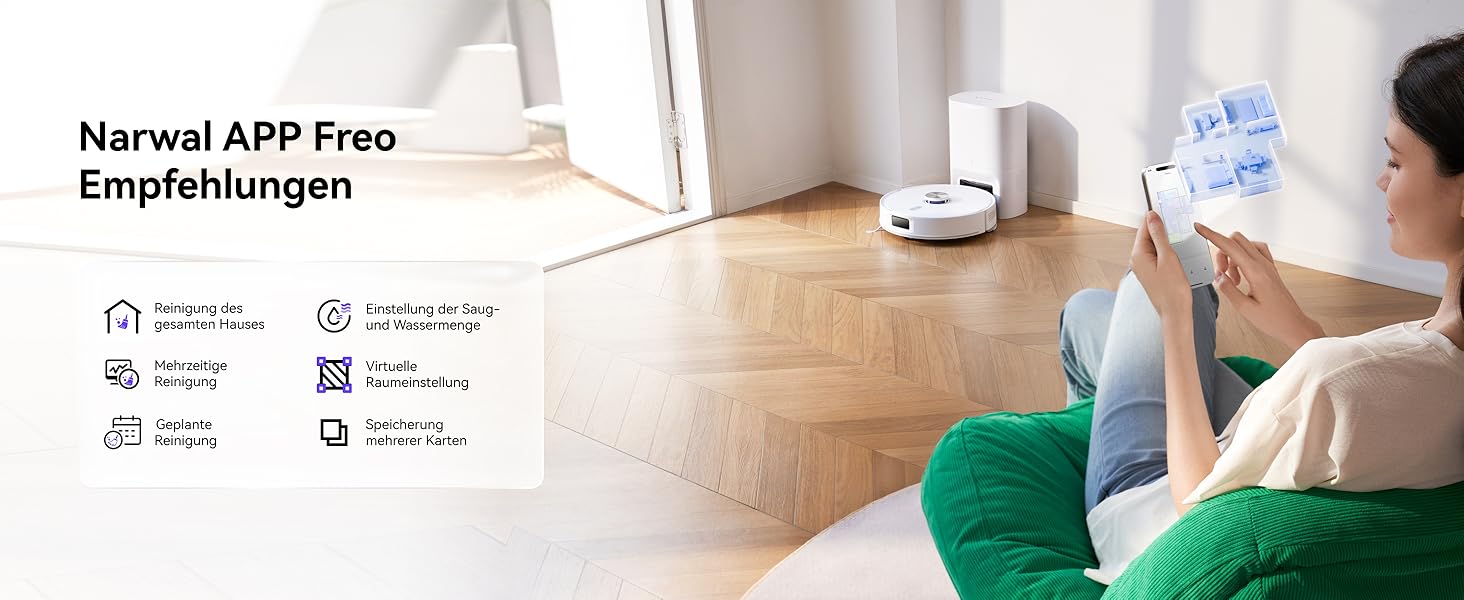 Робот-пилосос NARWAL Freo S з функцією миття підлоги, 8000Pa, 3.5L, LDS-лазерна навігація, керування через додаток, для килимів та шерсті тварин