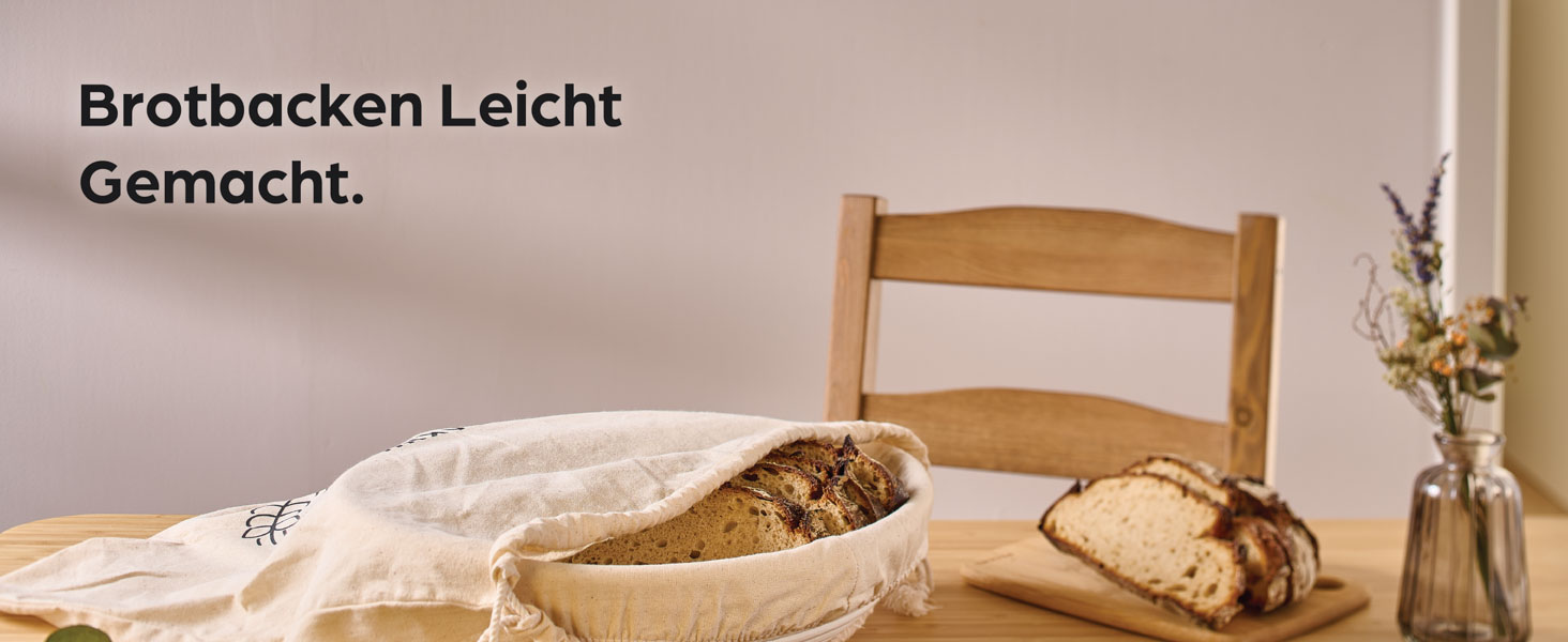 Набір для хліба Praknu: 2 кошики з ротангу, щітка, льонова вставка та мішечок для хліба (30см)