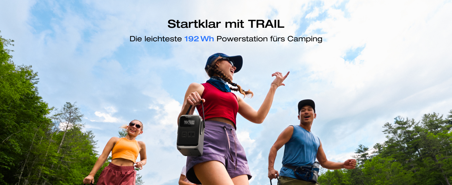 Портативна електростанція EcoFlow TRAIL 200 DC: 288 Wh, 300 Вт, LFP-акумулятор, сонячна панель, 5 виходів, захист від падінь, для кемпінгу та подорожей