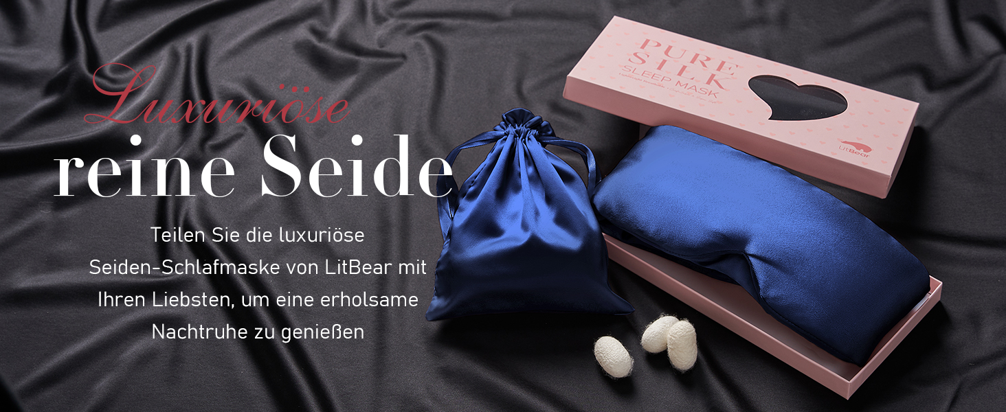 Маска для сну LitBear з 100% шовку маорії, для жінок та чоловіків, регульована, блакитна