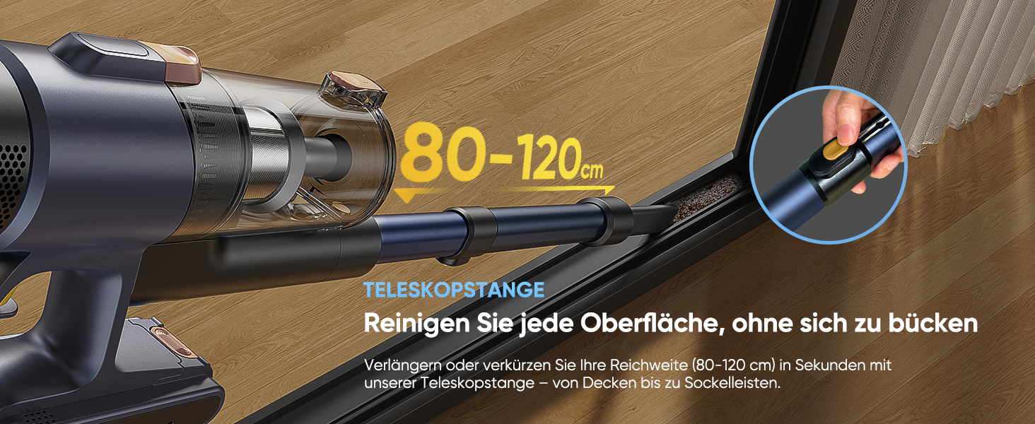 Акумуляторний пилосос Vexilar Leichter 50Kpa, 50хв, 450W, LED-дисплей, 6-в-1 для килимів, підлоги, шерсті тварин, авто, синій