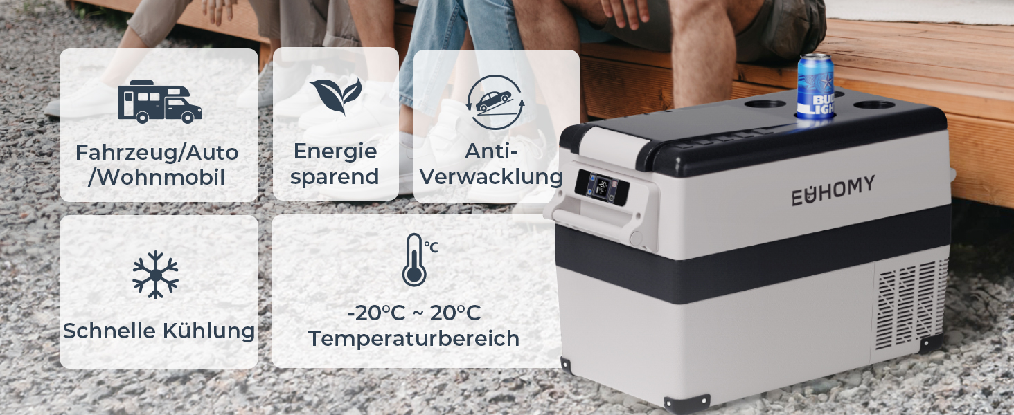 Автомобільний холодильник EUHOMY 40л компресорний (-20℃~20℃) з Wi-Fi, режимами ECO/MAX, захистом батареї 12/24V/220V, тихий (до 45дБ)