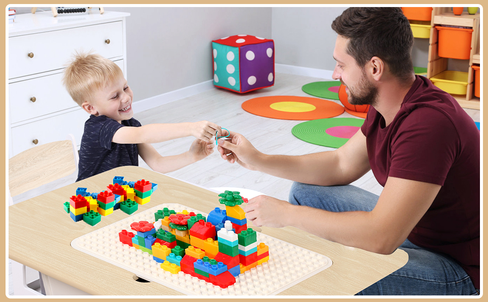 Дитячий стіл зі стільцями, ігровий стіл для дітей з місцем для зберігання, набір меблів для дитячої кімнати (натуральний колір)