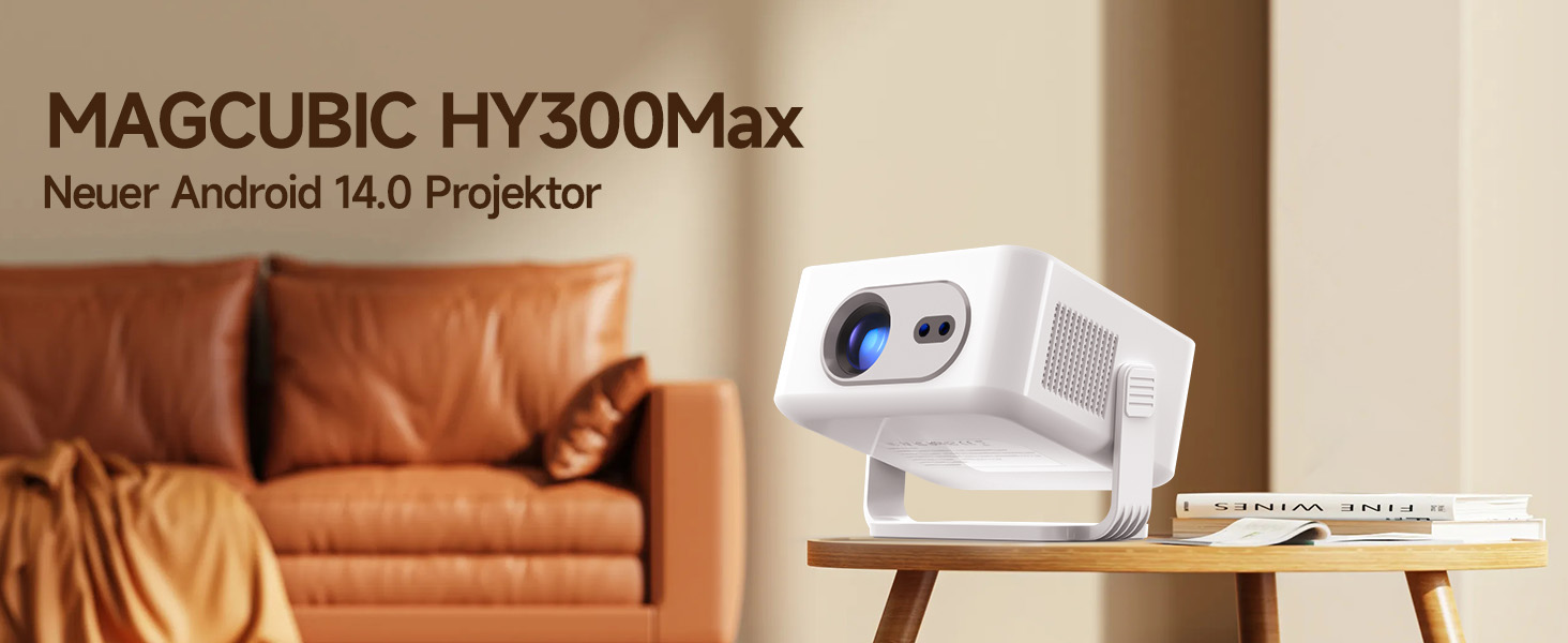 Magcubic HY300max Міні проектор 4K/8K з Android 14, WiFi 6, Bluetooth 5.4, Автофокус, для домашнього кінотеатру, білий