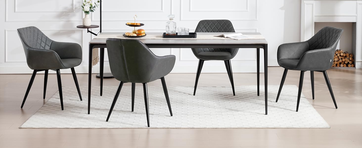 Крісла для їдальні WOLTU, 2 шт. в наборі, для кухні та вітальні, з м'якими сидіннями та підлокітниками, зелені, метал, штучна шкіра BH153gn-2