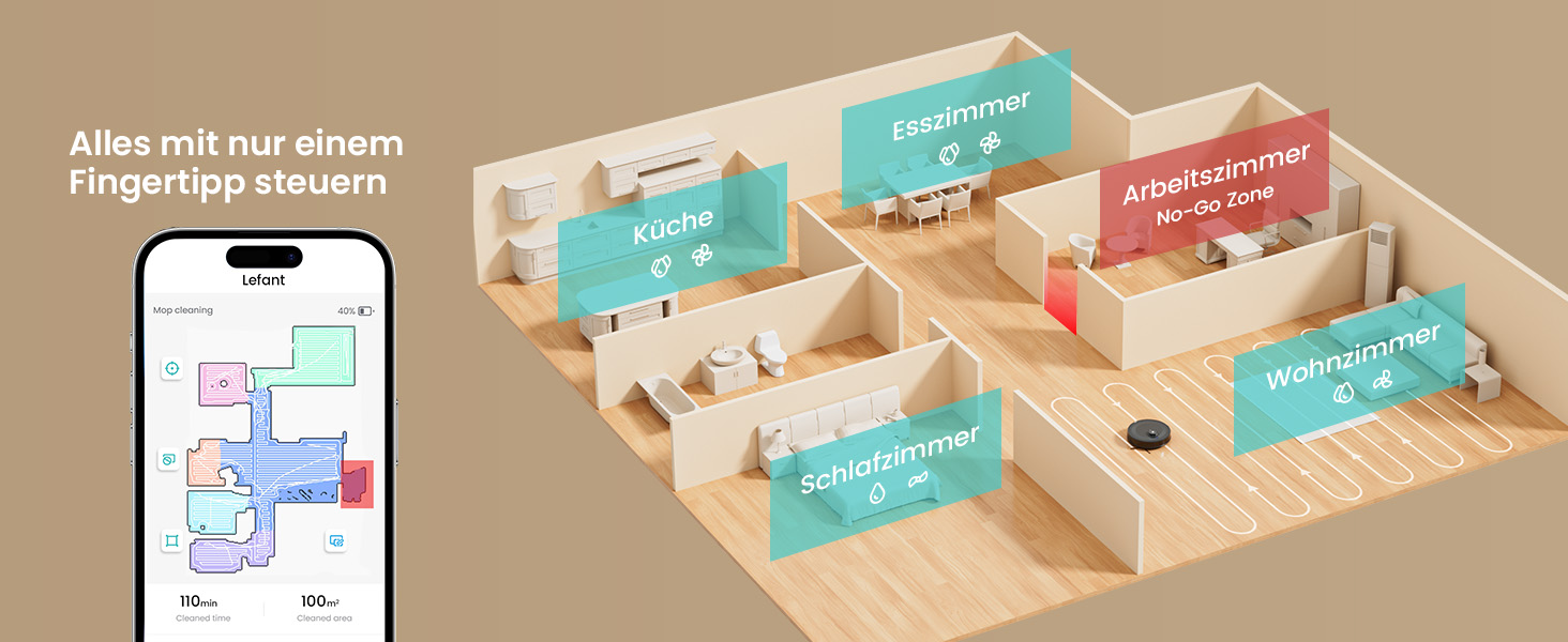 Робот-пилосос LEFANT M2 з функцією миття, 6000Pa, LiDAR-навігація, зони заборони, 140 хв, багатоступінчасте мапування, для тварин, килимів та твердих підлог (M2S-B)
