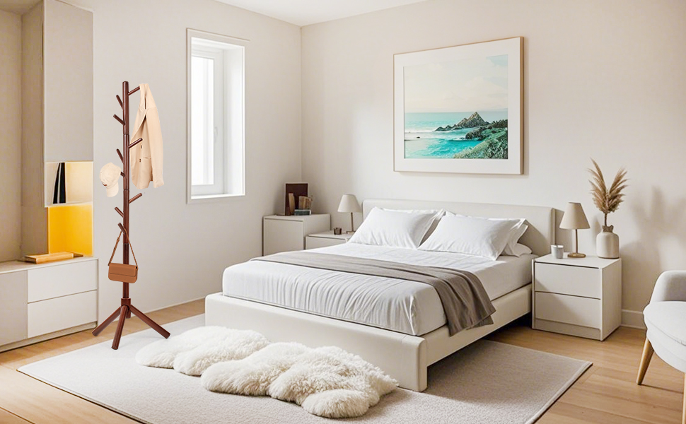 Дерев'яний вішак для одягу з буку, 9 гачків, 3 положення по висоті, для одягу, шапок, шарфів, сумок (білий/коричневий)