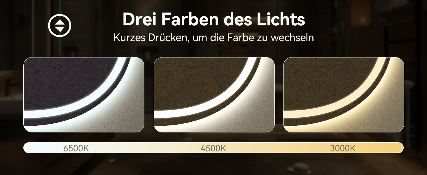 Дзеркало для ванної кімнати YOURLITE з підсвічуванням, 85x55 см, LED, сенсорне керування, 3 кольори світла, регулювання яскравості, антизапар, горизонтальне/вертикальне, IP44, білий