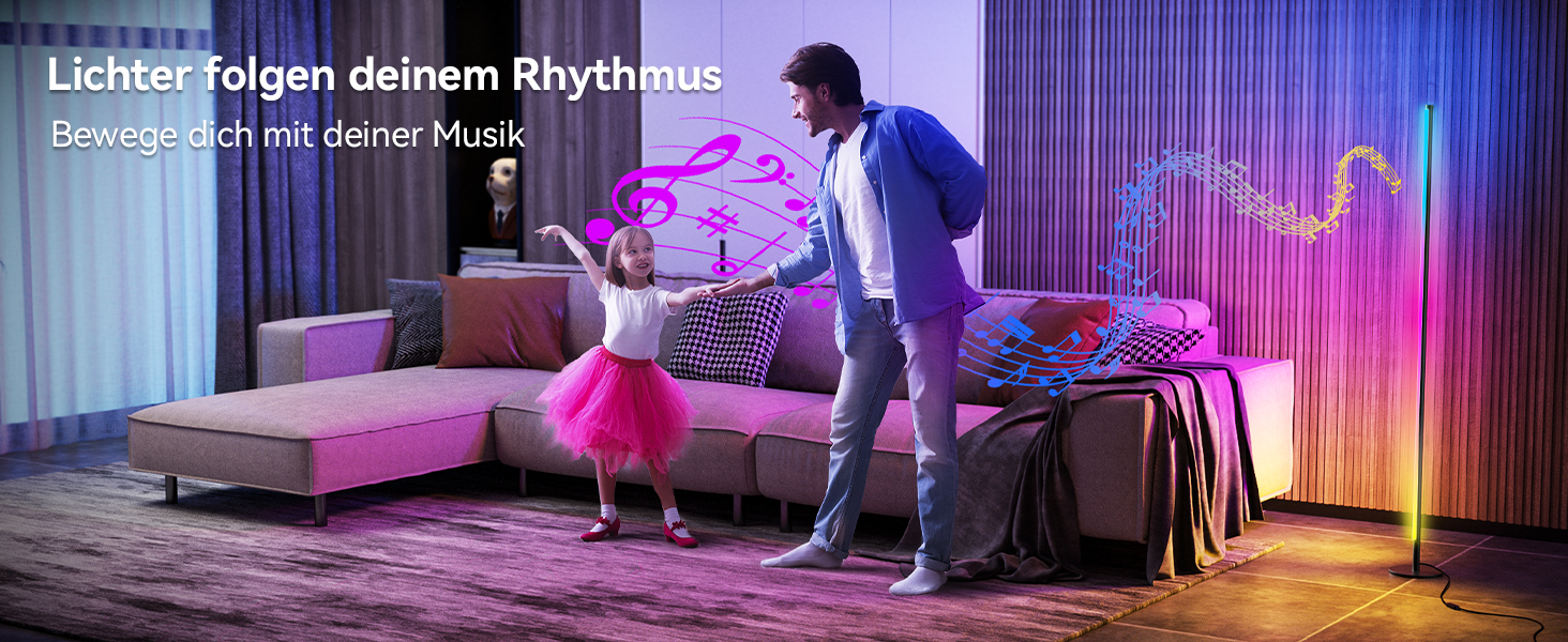 LED торшер для вітальні 160 см RGB кутовий, димується, з пультом та додатком, музичні режими, DIY, таймер - для спальні, геймінгу