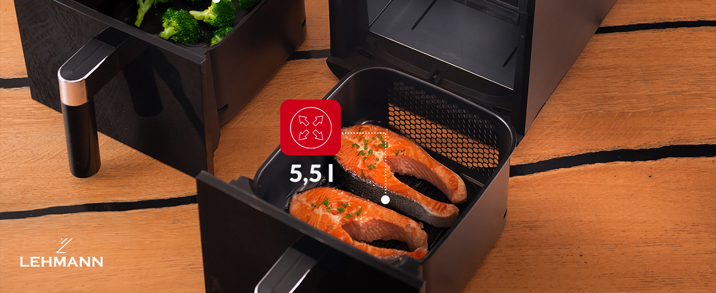 Фритюрниця повітряна LEHMANN XXL з 2 камерами, 11л, 13 програм, дисплей, антипригарне покриття, для великої сім'ї