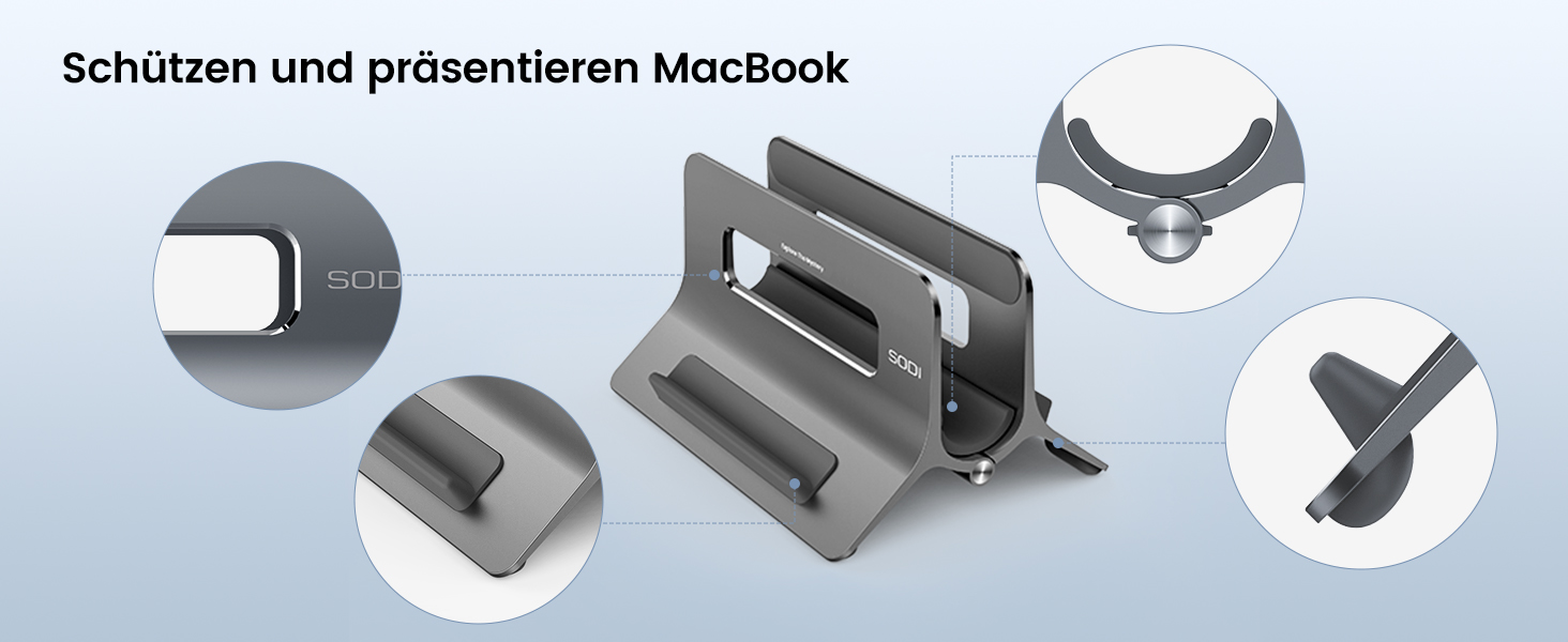 Підставка для ноутбука SODI вертикальна, автоматична, алюмінієва. Захист MacBook, MacBook Pro/Air, ноутбуків, планшетів, телефонів (Space Grey)