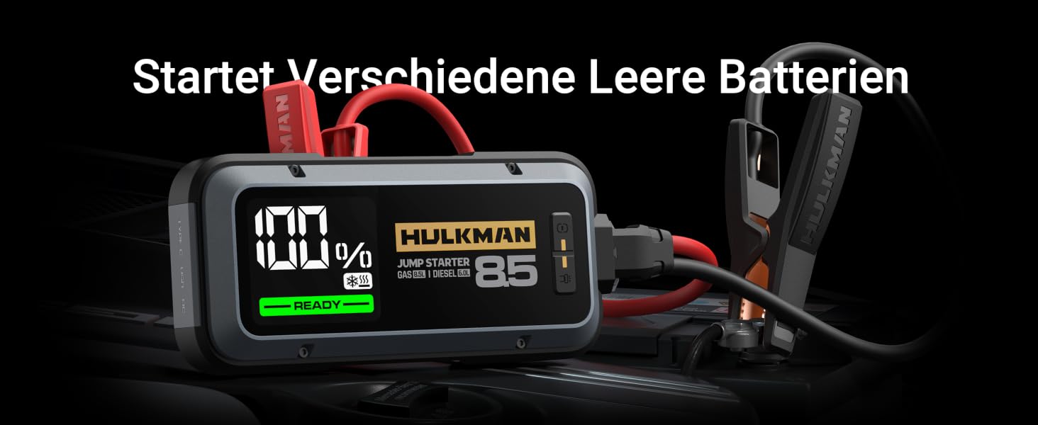 Пусковий пристрій для авто HULKMAN Alpha85 Jump Starter 2000A 20000mAh, портативний бустер акумулятора для бензинових двигунів до 8.5 л та дизельних до 6 л