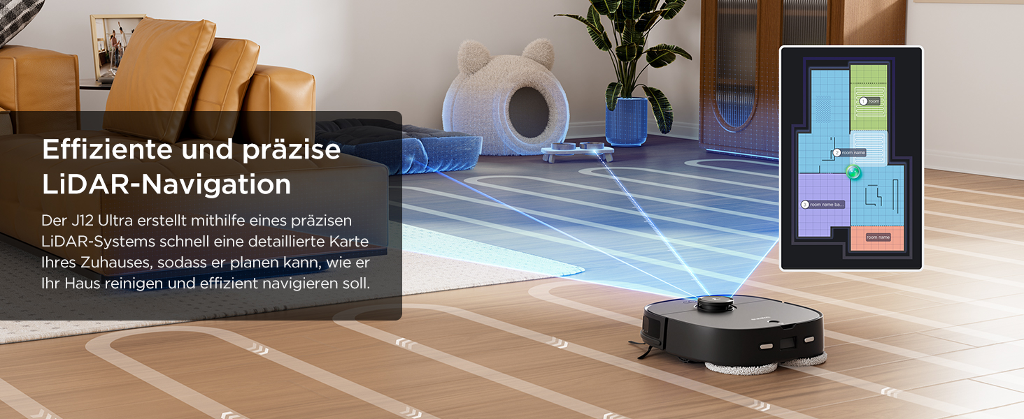 Робот-пилосос EUREKA J12 Ultra з функцією миття підлоги (самостійне очищення, миття та сушка), потужність всмоктування 5000Pa, обертова функція миття, Dual-LiDAR навігація, 3D уникнення перешкод, білий (чорний)