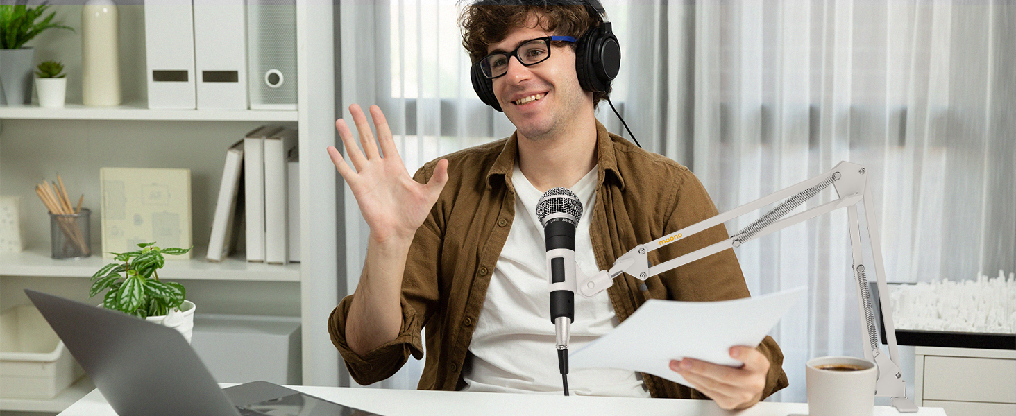 Мікрофон Maono BA20 з кріпленням-стійкою для подкастів, геймінгу та стрімінгу (білий)