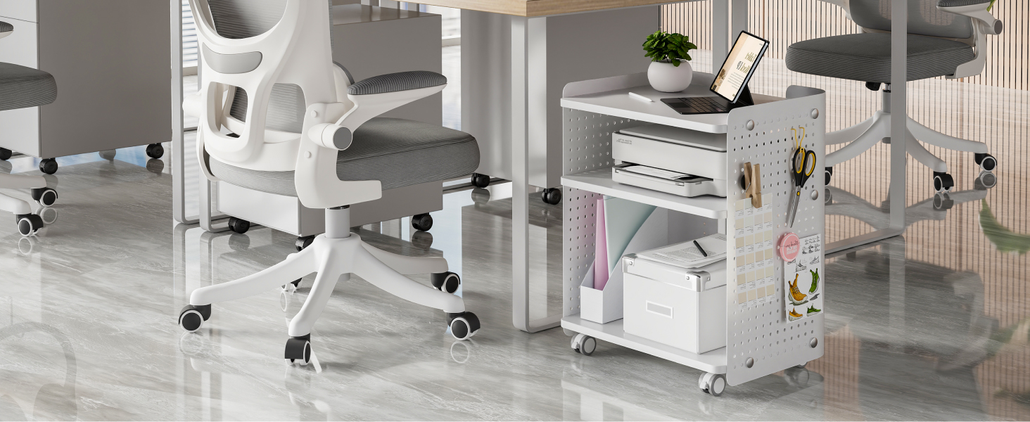 Стіл для принтера Fenge на колесах з органайзером, 3 яруси, білий (45.3x33.5x53.5 см)